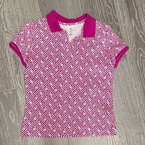 Talbots Kids Polo Shirt in Pink and White Geometric Pattern